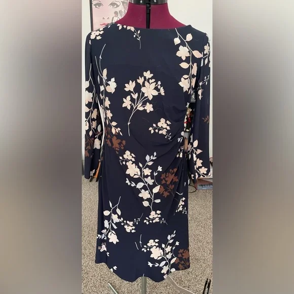 Navy blue floral dress size medium - Picture 1 of 2